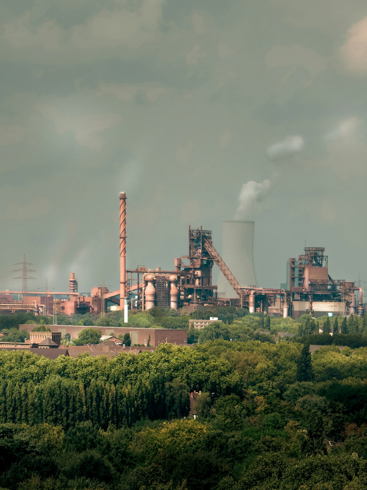 Industrial facility with smokestacks